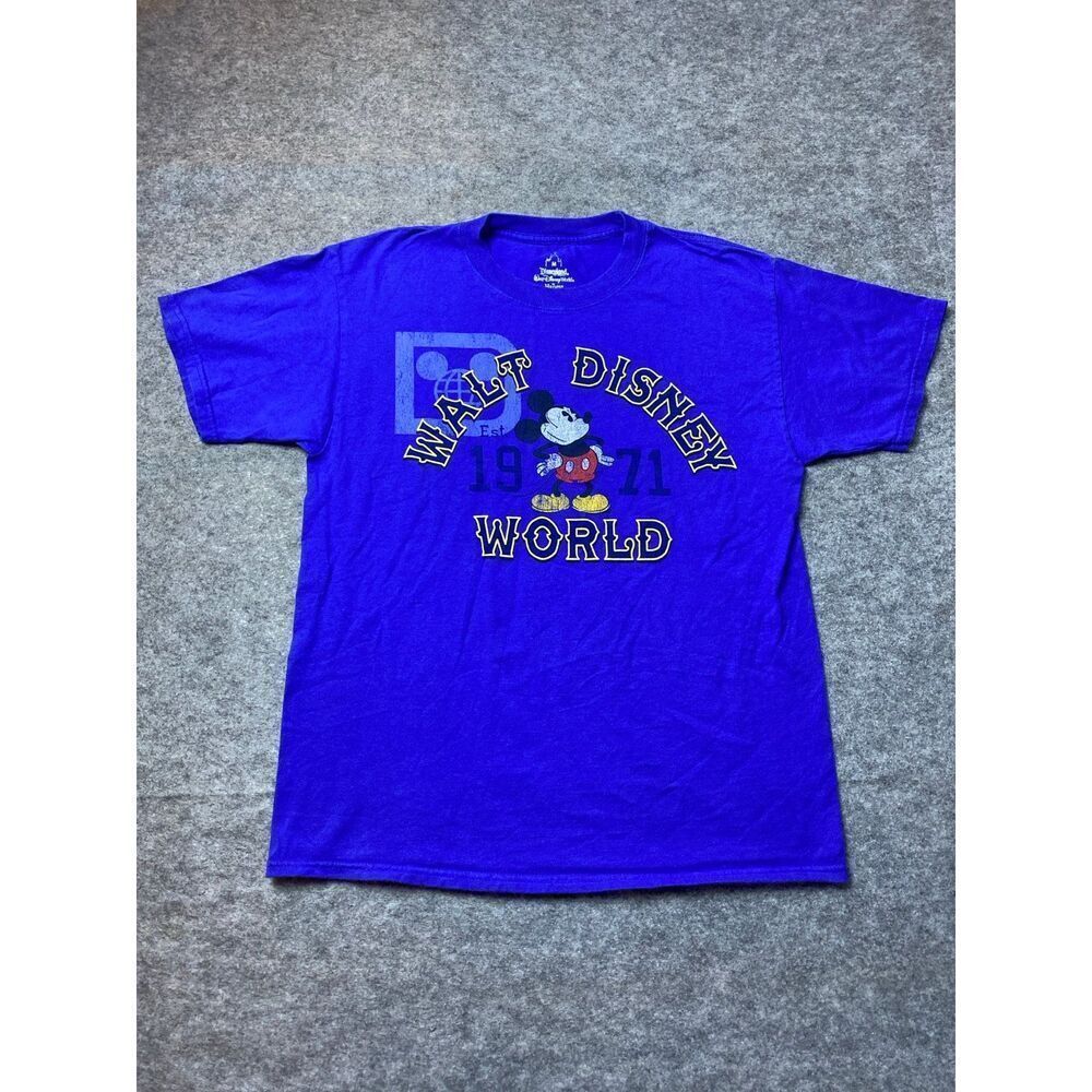 Walt Disney World Shirt Mens Medium Blue Mickey Mouse Graphic Retro Logo Tee